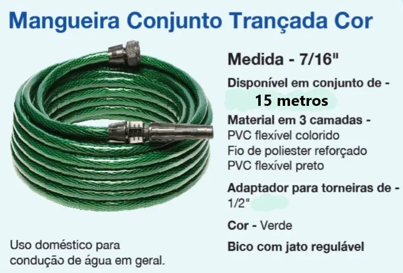 Mangueira Jardim Trançada Color 7/16x1,5mm 15m Sunflex Verde